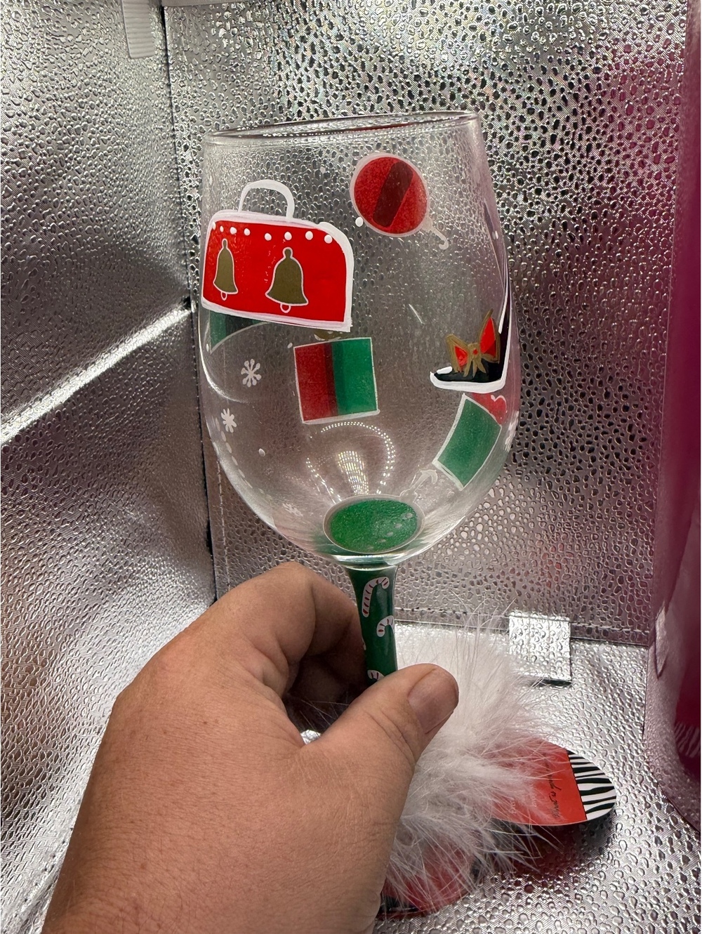 Lolita Shop-a-Holiday Hand Painted Wine Glass with Feather Trim